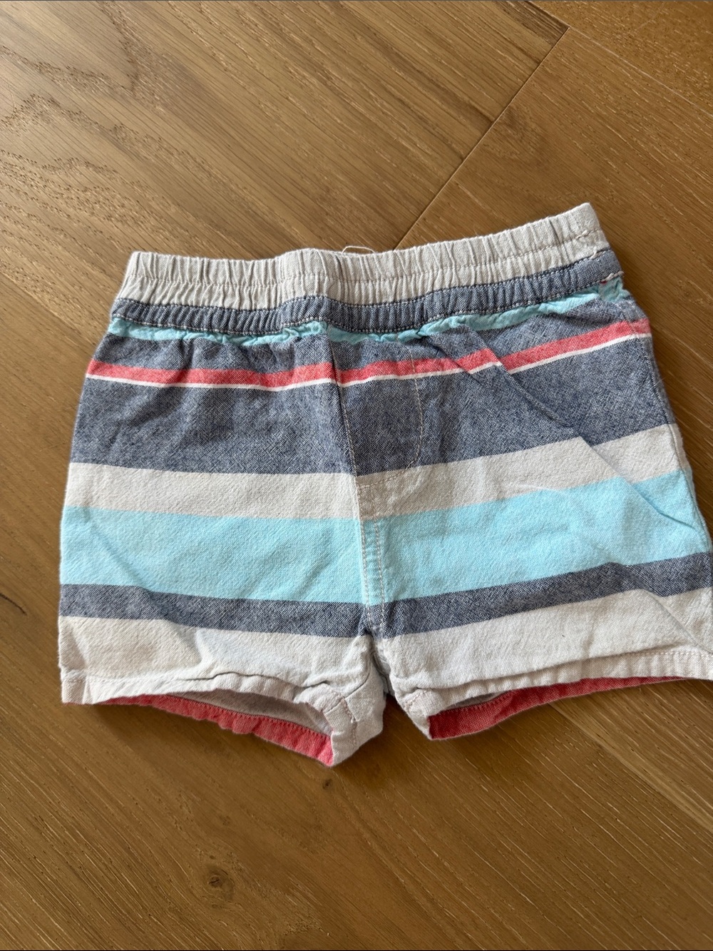 Peek Striped Shorts in Light Blue, Gray, White and Coral
